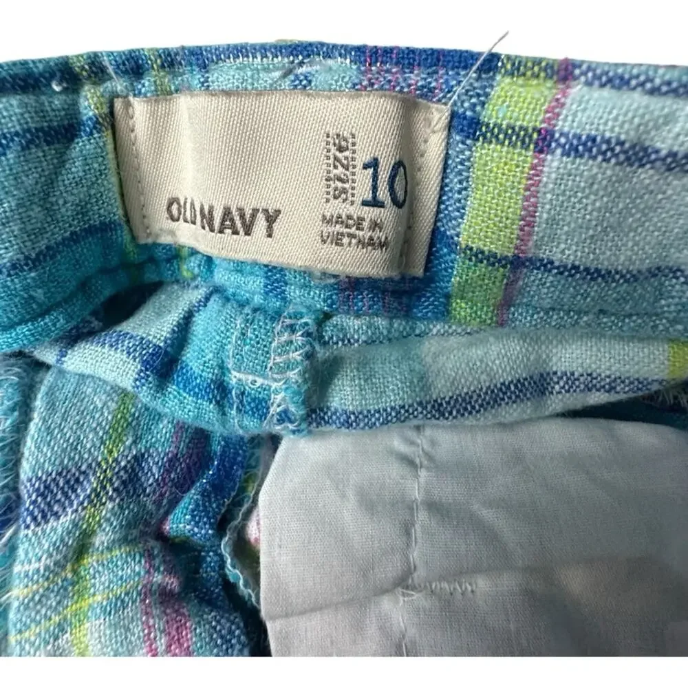 Old Navy  Girl's Blue and Green Plaid  Bermuda Style Shorts  Sz 10